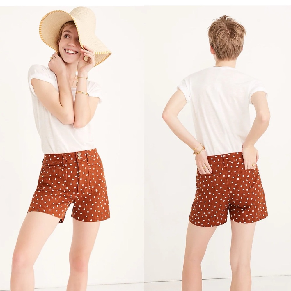 Madewell Women's High Waist Shorts in Rust Polka Dot NWT